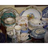 A Tray of Ceramics to Include Sauce Tureens, Decorated Plates, Crown Hunting Scene Bell etc