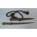 A Vintage Far Eastern Horn Handled Dagger with Leather Scabbard, 38cm Blade