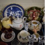 A Tray of Various Ceramic to Include Continental Majolica Lobster Plate etc