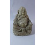 A Reconstituted Stone Patio Figure of Seated Smiling Buddha, 24cm high