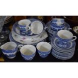 A Tray Containing Mainly Blue and White Indian Tree Breakfastwares Together with a Cake Plate