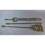 A Set of Three Brass Long Handled Fire Irons, Approximately 80cm Long