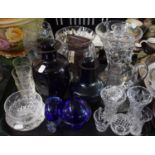 A Tray of Coloured and Plain Glass to Include Vases, Drinking Glasses, Paperweights etc