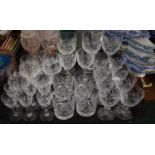 A Tray Containing Various Cut Glass, Wines, Whiskies, Liqueurs, Brandy Balloons etc
