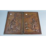 A Pair of Pressed Copper Wall Plaques, Elderly Gent and Lady Beside Fire, Each 37cm High