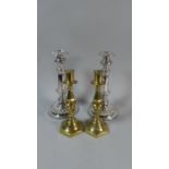 A Pair of Late 19th Century Brass Candle Sticks with Hexagonal Bases and Pushers Together with a