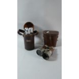 A Pair of Leather Cased Vintage Binoculars Together with a Grants Whisky Three Bottle Decanter Set