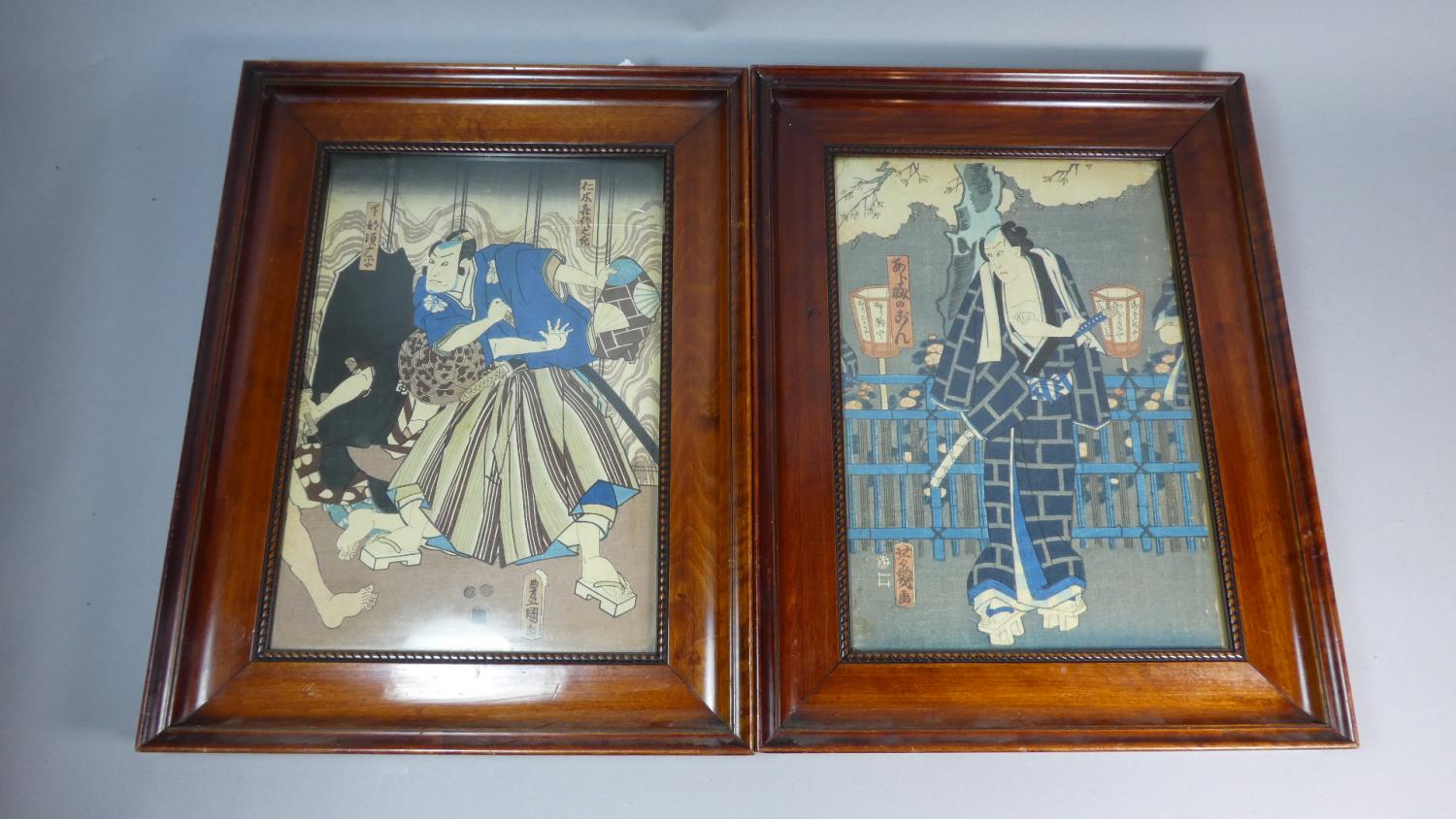 A Pair of Late 19th Century Japanese Woodblock Prints Depicting Actors, Each 48cm High