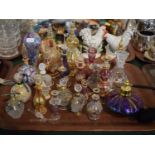 A Tray Containing Various Coloured and Jellwed Glass, Scent Bottles, Perfume Atomisers etc