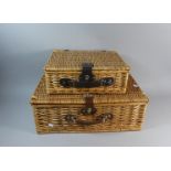 A Wicker Picnic Basket Complete with Fitted Interior Together with a Wicker Wine Basket with