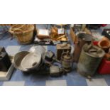 A Collection of Various Vintage Metalware to Include Oil Drums, Shoe Last, Trap Last, Petrol Can etc