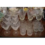 A Tray of Cut Glass to Include Set of Eight Wines, Four Whiskies Six Liqueres, Six Large Wines etc