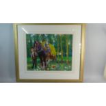 A Framed Gouache Depicting Horses Pulling Farm Cart in Woodland, 48cm Wide, Signed PR Tarrant