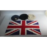 A Printed Union Jack, RAF Barrett and Two Flat Caps