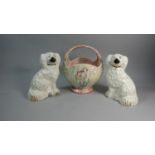 A Pair of Beswick Staffordshire Poodles, No.1378 Together with a Royal Bradwell Lustre Basket