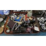 A Tray of Curios to Include Pen Knives, Opera Glasses, Hip Flask, Boxes, Seated Buddha, Festival