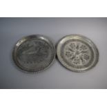 A Pair of Silver Plate on Copper North African Trays Decorated with Fish, 23.5cm Diameter