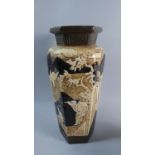 A Bretby Hexagonal Vase Decorated with Oriental Birds and Figures, 38cm High