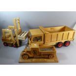 Three Handmade Large Wooden Toys to Include Tipper Lorry, Truck and Working Fork Lift Truck with