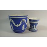 A Wedgwood Blue and White Jasperware Planter and a Flower Vase