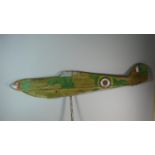 A WWII Period Wooden Spitfire Whirligig with Traces of Original Polychrome Decoration. 115cms Wide