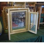 A Gilt Framed Triple Dressing Table Mirror and Cream Example, 50cm High