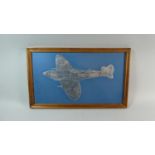 A Framed White Metal Silhouette of a WWII Spitfire. 44x25cms