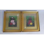 A Pair of Gilt Framed Oils Depicting Roses, 30cm High