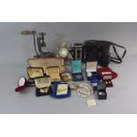 A Tray of Sundries to Include Brownie Reflex Camera, Costume Jewellery, Binoculars Etc