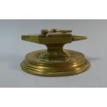 A Novelty Brass Desk Top Vesta Box in the Form of an Anvil with Hinged Lid set with Tools. Oval