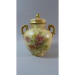 A Royal Worcester Blush Ivory Two Handled Potpourri Vase and Cover with Floral Decoration. Shape