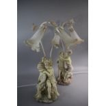 A Pair of Figural Two Branch Table Lamps, 60cm High