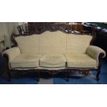 A Large Serpentine Front French Style Three Seater Salon Settee with Scrolled and Short Front