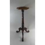 A Victorian Tripod Candle Stand with Circular Top Having Replacement Inlaid Bird Decoration, 70cm