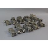 A Collection of Ten Pewter Models of Vintage Cars