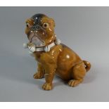 A Late 19th Century Continental Hard Paste Porcelain Model of a Seated Pug Dog. 22cms High. Leg af