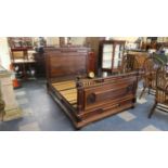A French Walnut Double Bed Frame with Reeded Pilasters and Vase Spindles, 157cm Wide (Max)