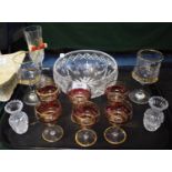 A Tray of Glassware Including Six Sherries and a Cut Glass Bowl