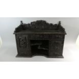A Pretty Ebonised and Carved Oriental Collectors Stand with Six Drawers, Cupboard and Open