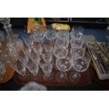 A Tray Containing a Set of Ten Cut Glass Wine and Ten Bohemian Wines