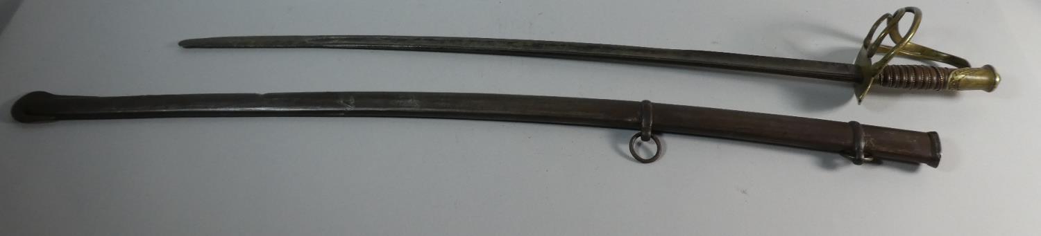 A 19th Century French Cavalry Sword with Wire Bound Grip and Brass Hilt. Shortened Blade, Steel - Image 3 of 5