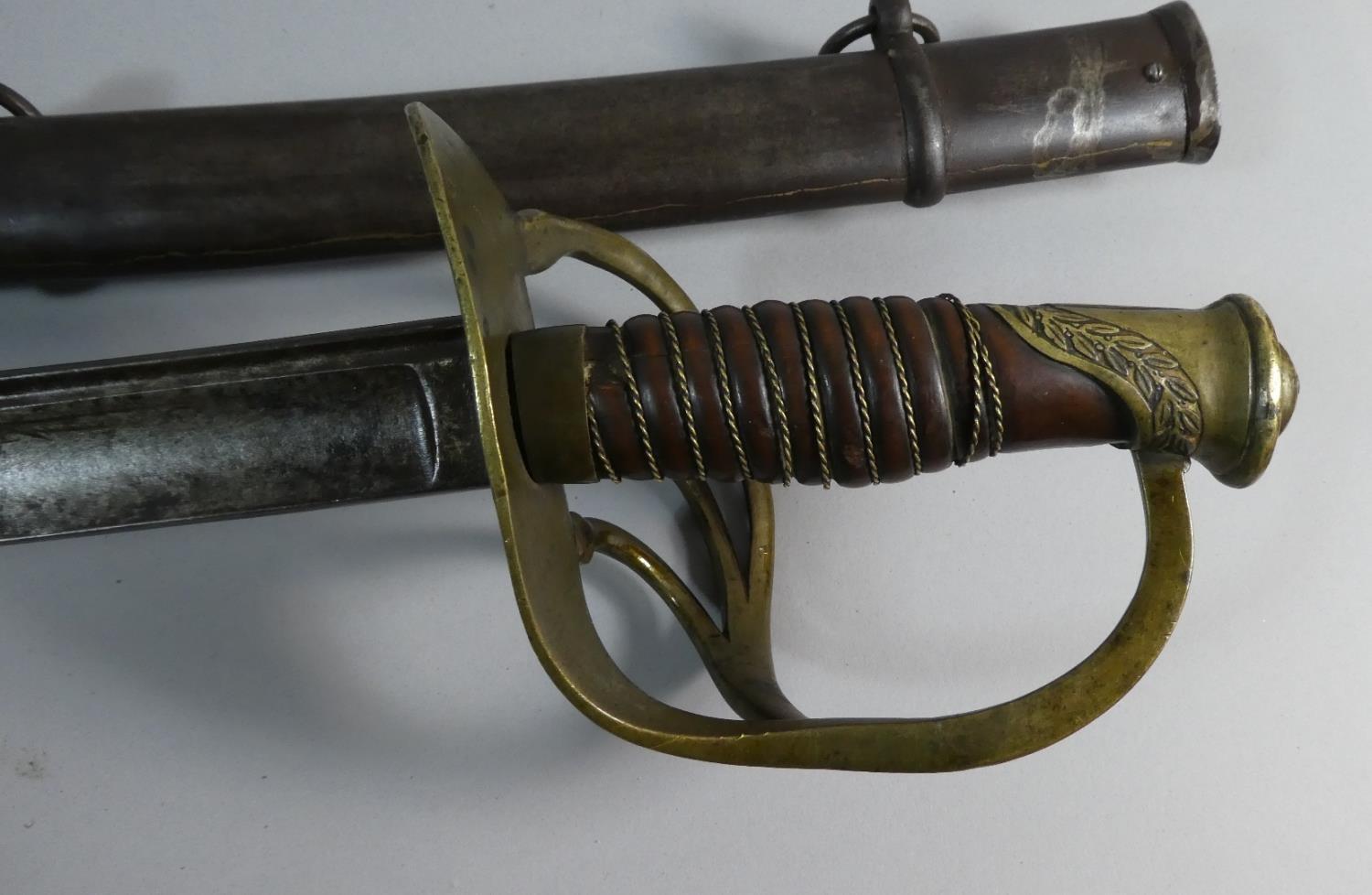 A 19th Century French Cavalry Sword with Wire Bound Grip and Brass Hilt. Shortened Blade, Steel - Image 2 of 5
