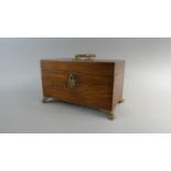 A Mid 19th Century Rosewood Two Division Tea Caddy with Ormolu Claw Feet and Carrying Handle,