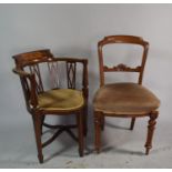 A Pretty Inlaid Edwardian Corner Armchair and a 19th Century Side Chair