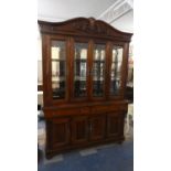 A Mahogany Glazed Display Cabinet with Two Centre Drawers Over Cupboard Base, Etched Glazed Top with