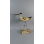 A 20th Century Carved Wooden Display of a Long Billed Shorebird. 44cms Wide