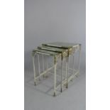 A Nest of Three 1960's Wrought Iron Framed Tables, 46cm Wide