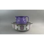 An Edwardian Mauve and White Octagonal Toilet Bowl Together with an Unrelated Mauve Toilet Jug