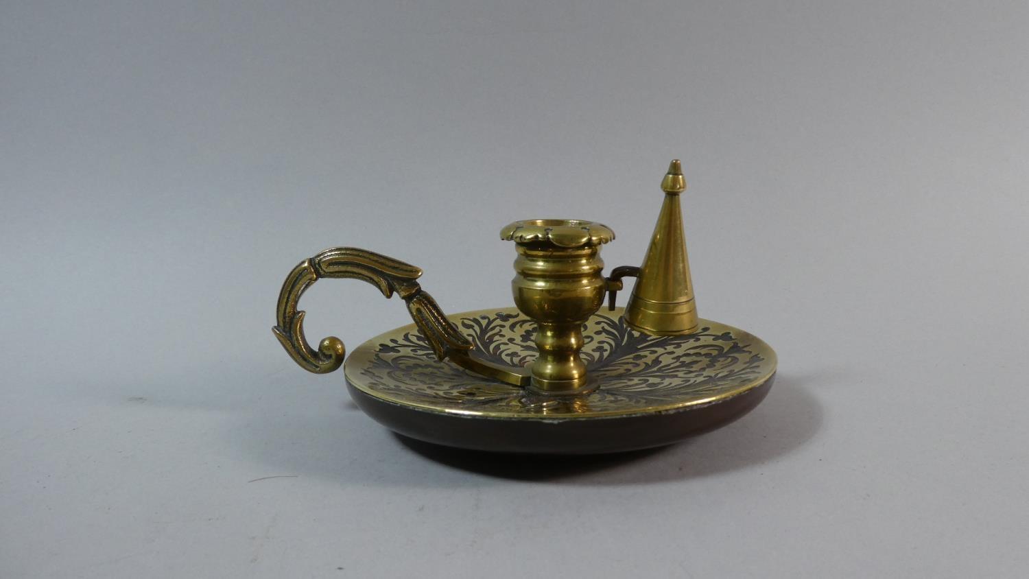 A Boulle Work Bed Chamber Stick with Snuffer together with Boulle Work Tapering Cylindrical Lidded - Image 2 of 12