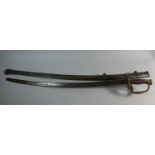 A 19th Century French Cavalry Sword with Wire Bound Grip and Brass Hilt. Shortened Blade, Steel